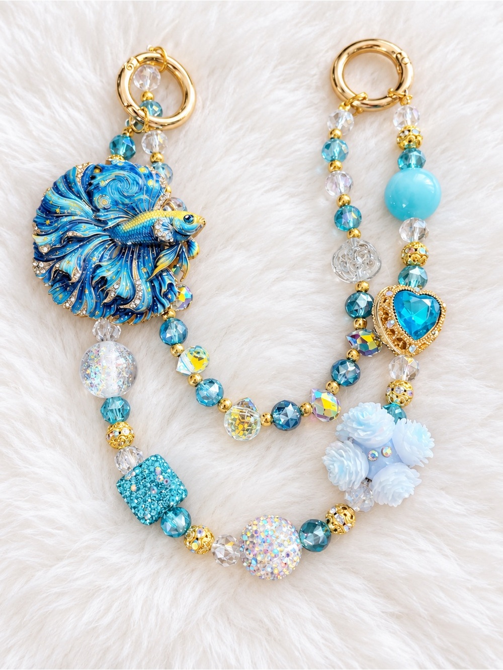 Handcrafted Turquoise betta fish with swirling tail bag charm